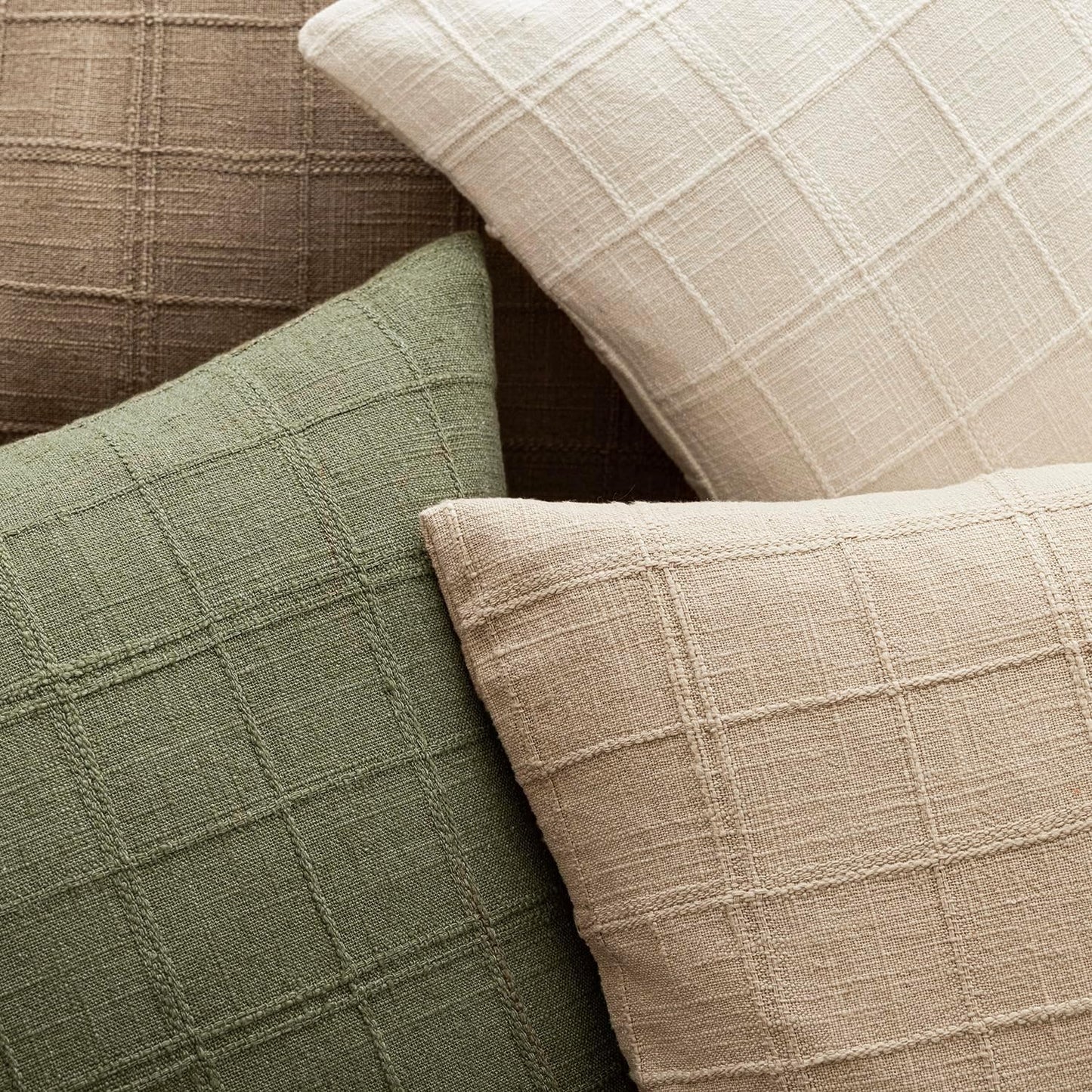 Foindtower Set of 2 Decorative Linen Check Throw Pillow Covers Neutral Farmhouse Vintage Cushion Covers Modern Boho Home Decor for Sofa Chair Couch Bedroom Living Room Outdoor,26×26 Inch,Sage Green