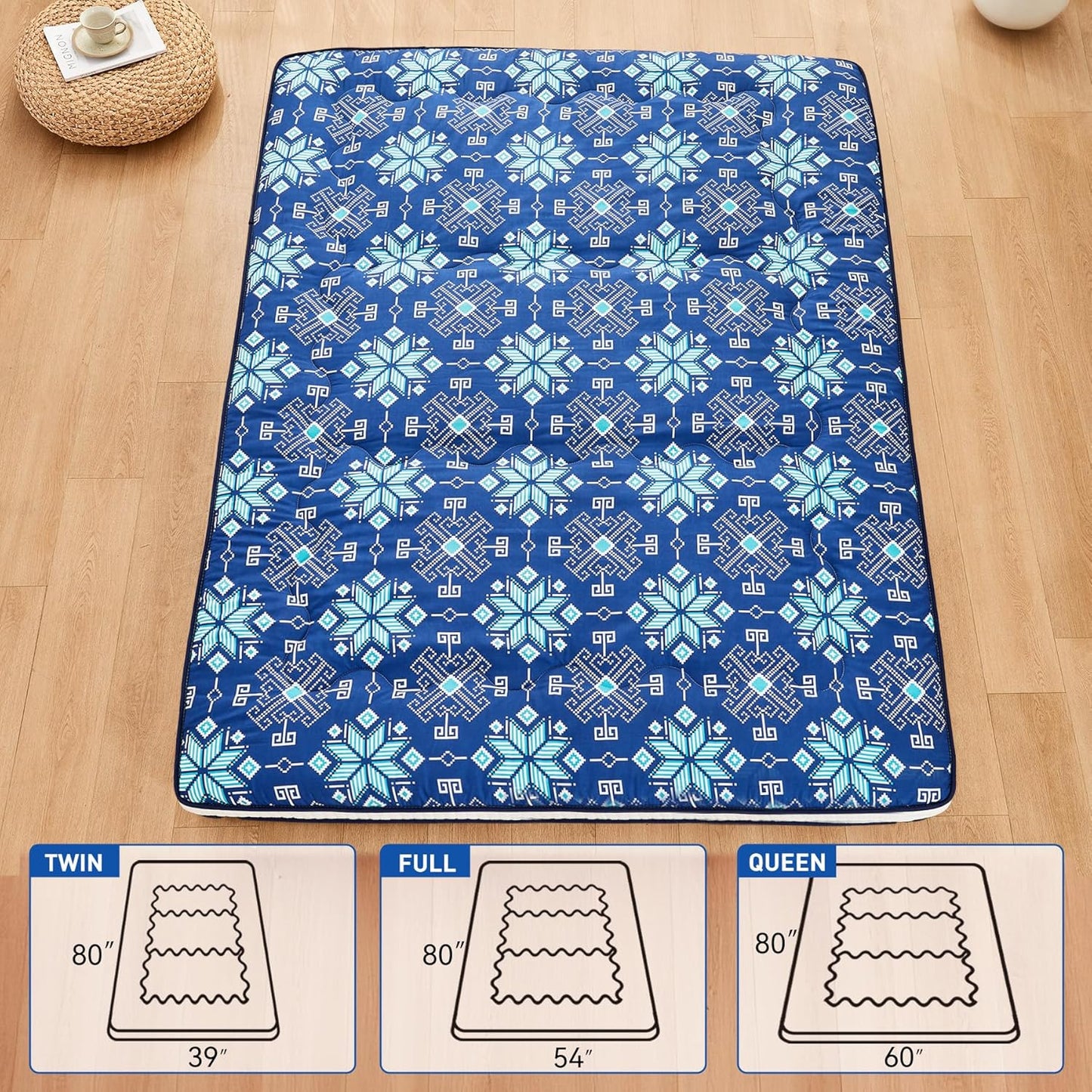 Dr.Futon Japanese Floor Futon Mattress Extra Thick Folding Roll Up Bed Topper Mat for Guest,Lounger and Tavel