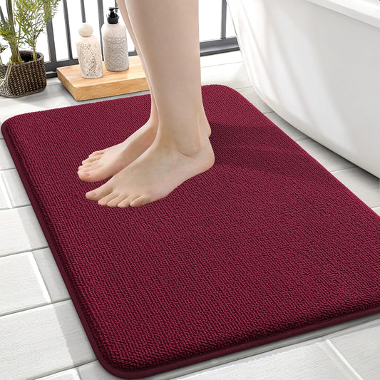 OLANLY Thick Memory Foam Bath Mat Rug 24x16, Extra Soft Absorbent Bathroom Rug, Quick Dry Bath Mats, Non-Slip, Machine Washable Carpet for Bathroom, Tub and Shower, Home Decor Accessories, Burgundy