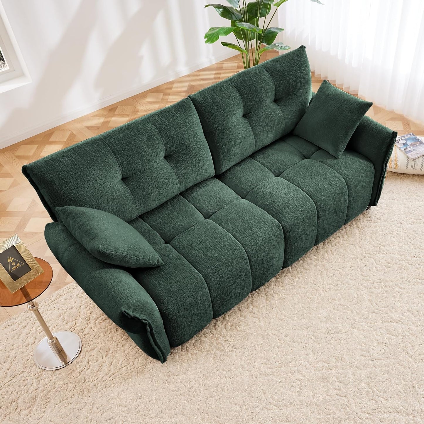 Modern Chenille Fabric 2-Seat Loveseat Sofa, Premium Upholstery Living Room Couch with Tufted Backrest & Comfortable Armrests and High-Resilience Memory Foam Cushions,Green