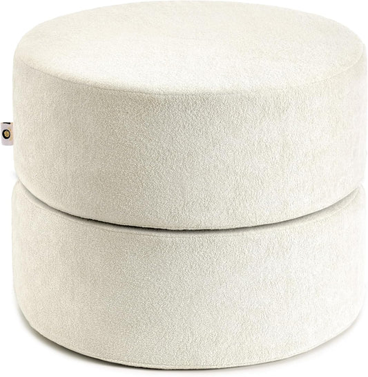 Pouf Ottoman Foot Rest Stool, Double Layer Round Modern Foam Filled Foot Stool for Couch, Living Room, Bedroom (Beige)