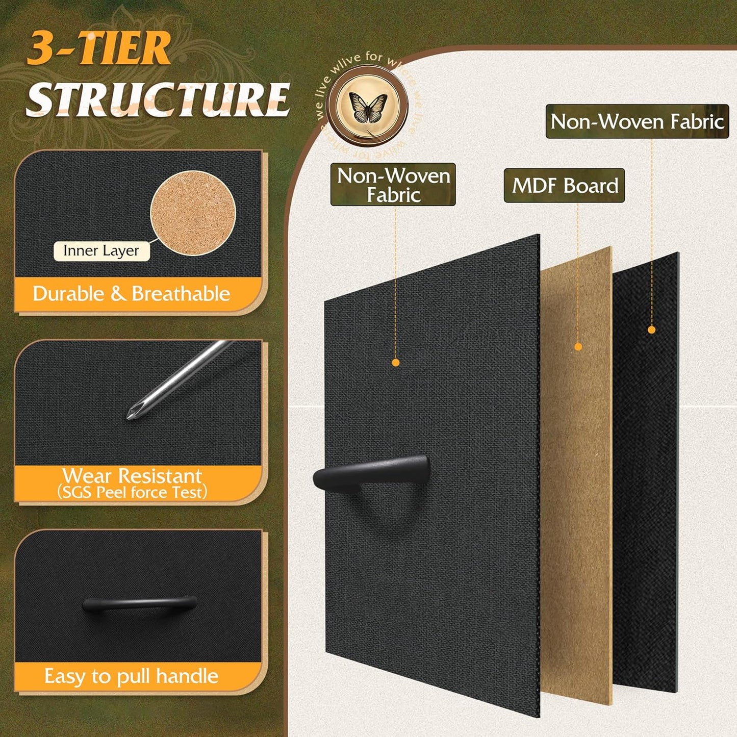 WLIVE Black Tall Dresser for Bedroom, 7 Drawer Dressers & Chests of Drawers, Fabric Dresser for Closet, Living Room, Night Stand with Metal Frame, Storage Tower with Fabric Bins, Wood Top