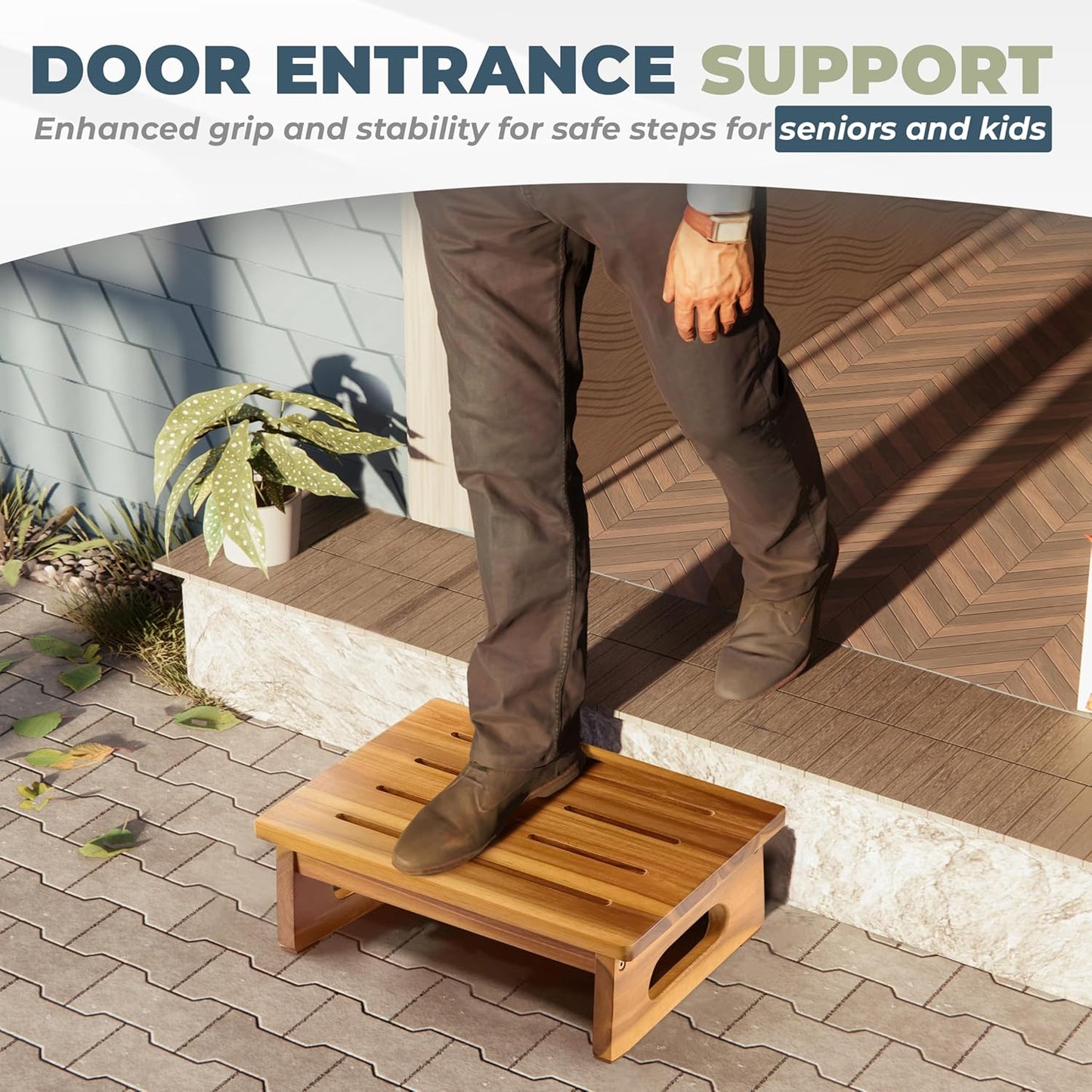 Wooden Step Stool, 5.3" One Step Stool for Adults with Handle, Durable & Portable Design Supports up to 550lbs for Bedroom, Kitchen, Bathroom or High Beds