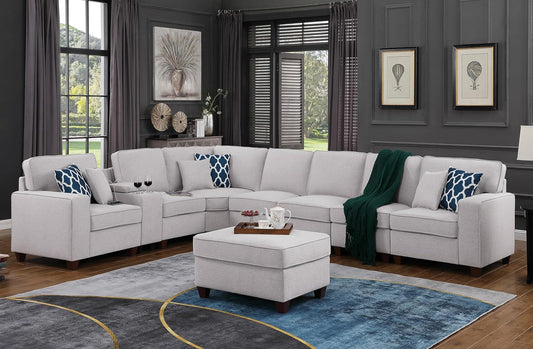 Leio Sectional Modular Sofa with Ottoman for Living Room, Apartment, Bedroom, Office, Dorm