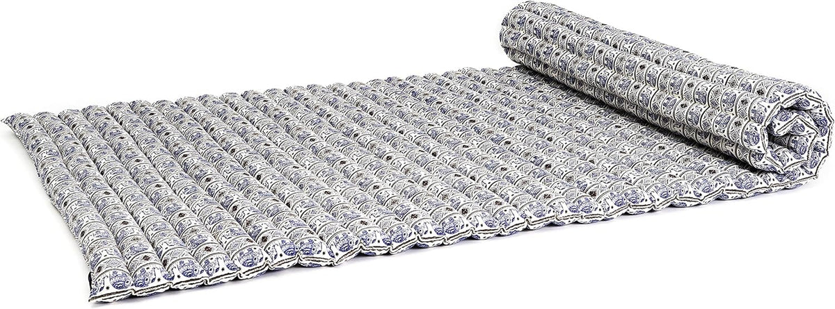 Leewadee - Kapok Roll Mat – Handcrafted Folding Sleep & Relaxation Mattress from Thailand, Ideal as Guest Bed, Camping Mat, Yoga Mat or Traditional Futon, 75 x 39 inches, Blue White