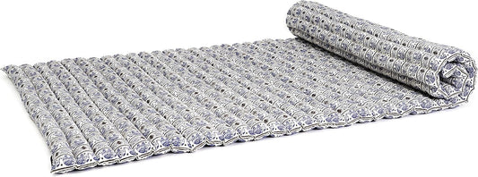 Leewadee - Kapok Roll Mat – Handcrafted Folding Sleep & Relaxation Mattress from Thailand, Ideal as Guest Bed, Camping Mat, Yoga Mat or Traditional Futon, 75 x 39 inches, Blue White