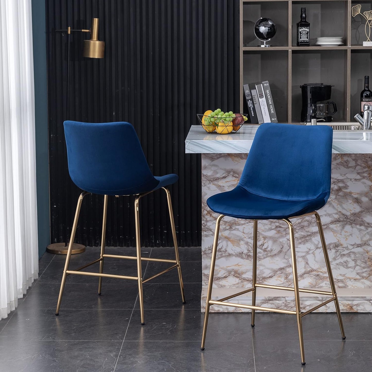 Roundhill Furniture Aufurr Modern Velvet 26.50 Counter Height Stools, Set of 2, Blue