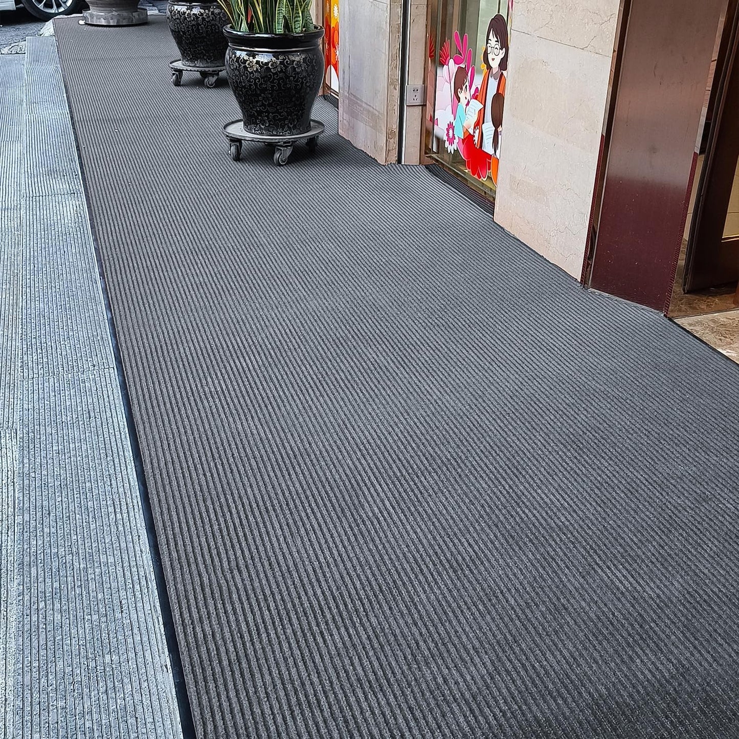 TANYOYO 3' X 10' Commercial Grade Door Floor Mat Brush Step Entrance Mat Vinyl Backed Utility Doormat Heavy Duty Floor Rugs Commercial Outdoor Carpet Indoor Entrance Mat，Grey