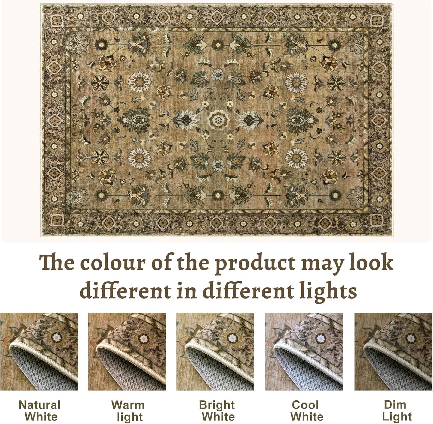 Tangsoo 6x9 Area Rug for Living Room, Washable Floral Vintage Rug Indoor Non Slip Large Area Rugs, Print Distressed Brown Carpet, Soft Low Pile Foldable Floor for Bedroom Dining Room