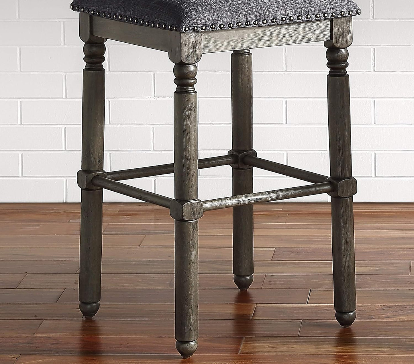 Roundhill Furniture Arnhem Wood Upholstered Counter Height Stools, Set of 2, Gray