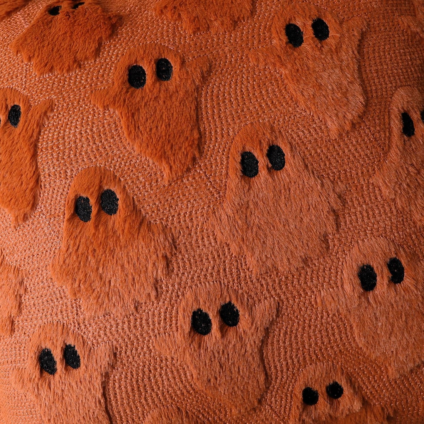 4TH Emotion Halloween Ghost Decorative Pillow Covers 16x16 Set of 2, Rust Red Soft Plush Faux Fur Farmhouse Throw Cushion Cases for Fall Autumn Holiday Home Decorations