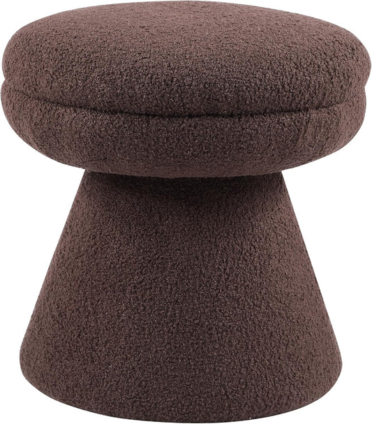 Furniture of America Rami Modern 18-inch Mushroom-Shape Upholstered Ottoman with Tapered Pedestal, Vanity Stool Chair, Small Foot Stool for Bedroom, Living Room, Entryway, Brown