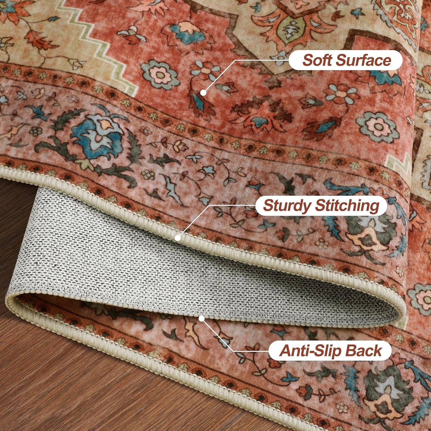 angsoo Vintage 2x3 Washable Rug for Entryway, Non Slip Small Indoor Front Door Rug, Print Distressed Door Mat Carpet, Soft Low Pile Rugs for Entrance Kitchen Bedroom Bathroom