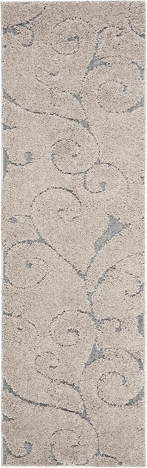 SAFAVIEH Florida Shag Collection Runner Rug - 2'3" x 13', Grey & Light Blue, Scroll Design, Non-Shedding & Easy Care, 1.2-inch Thick Ideal for High Traffic Areas in Living Room, Bedroom (SG455-1160)