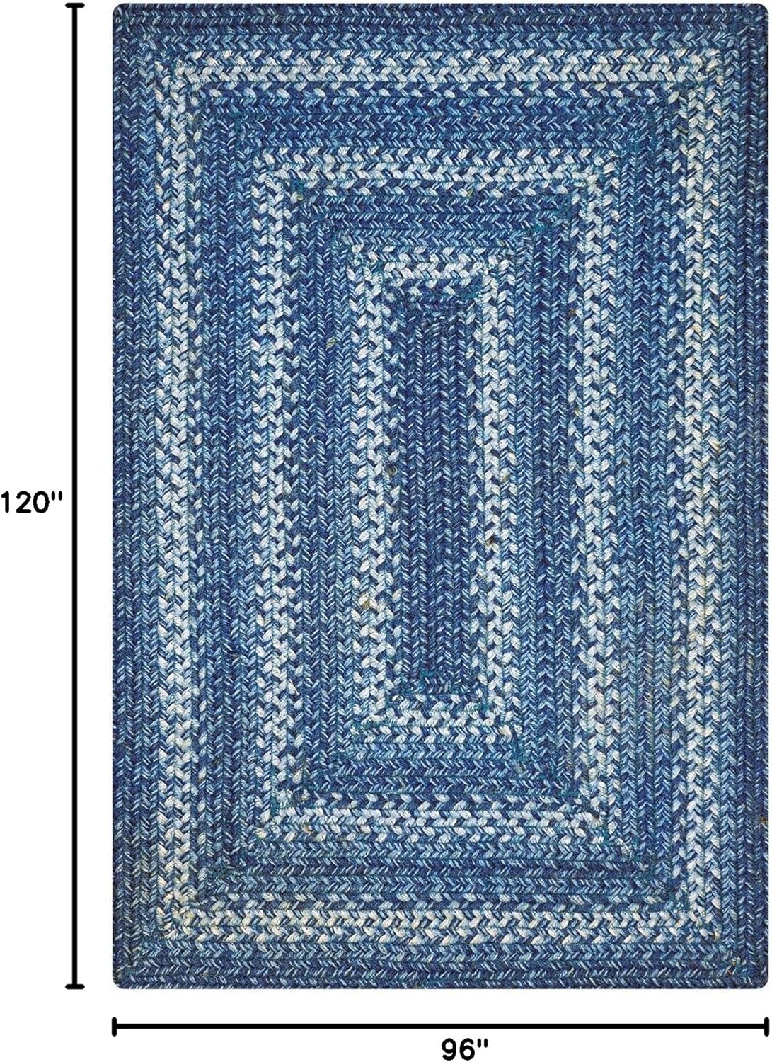 Homespice Denim Jute Blue 8x10' Braided Area Rug for Living Room, Bedroom and Dining Room. Pet Friendly. Decor Styles- Farmhouse Rug, Rustic, Vintage, Cottage, Primitive, Country, Boho Rug