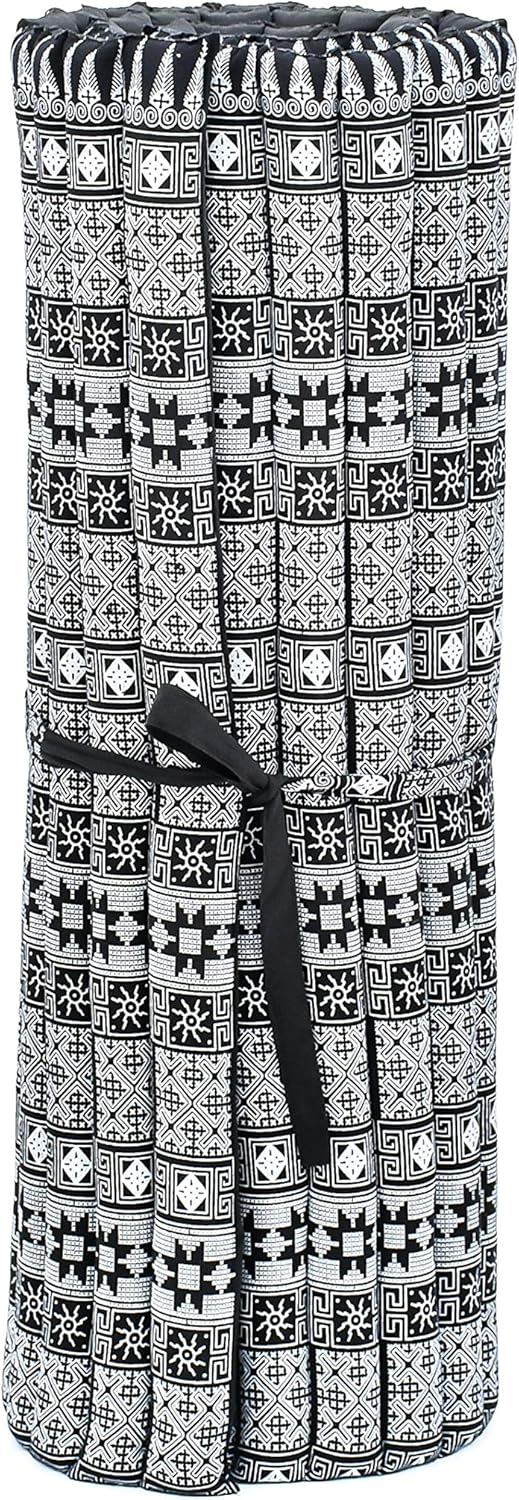 Leewadee - Kapok Roll Mat – Handcrafted Folding Sleep & Relaxation Mattress from Thailand, Ideal as Guest Bed, Camping Mat, Yoga Mat or Traditional Futon, 75 x 39 inches, Black
