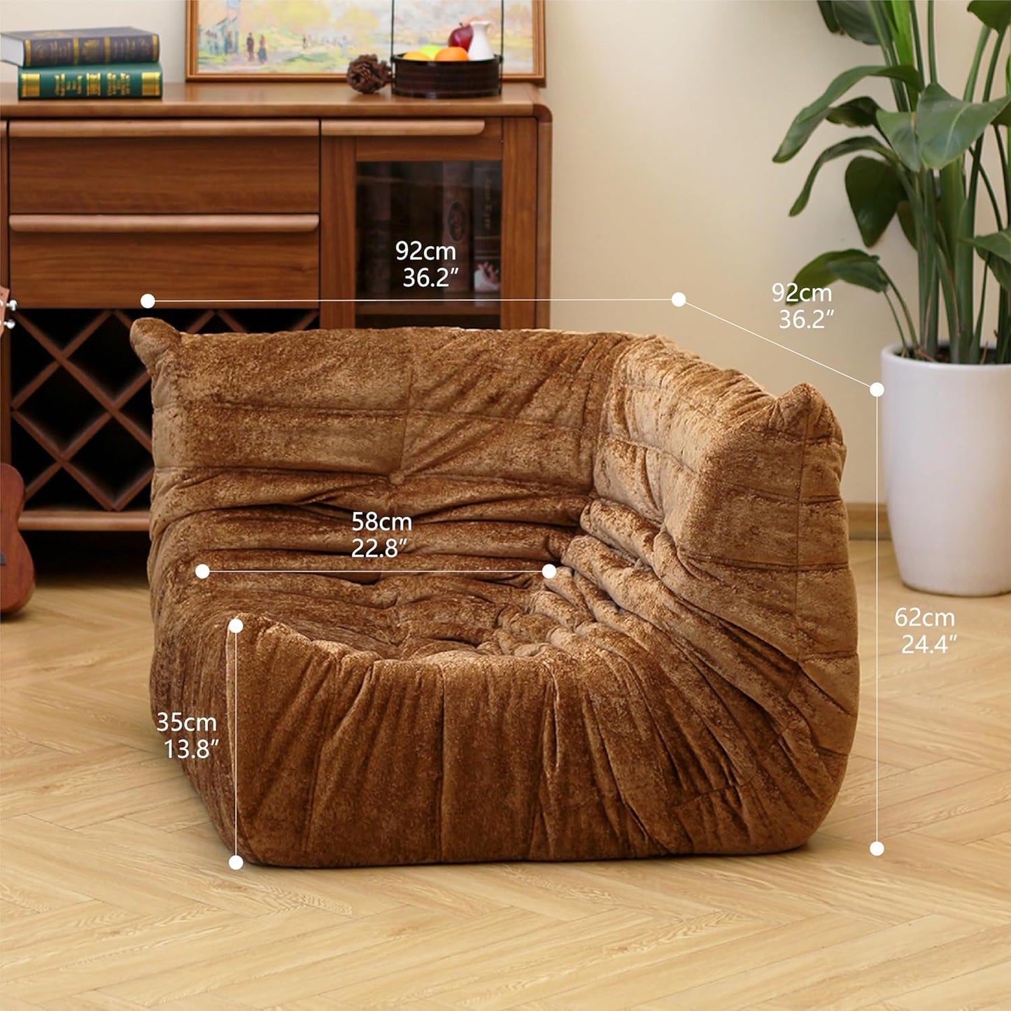 N&V Soft Premium Chenille Floor Lounge Chair, Mid Century Armless Floor Sofa, Foam Sofa Accent Chair for Living Room Bedroom and Office (White, Corner Chair)