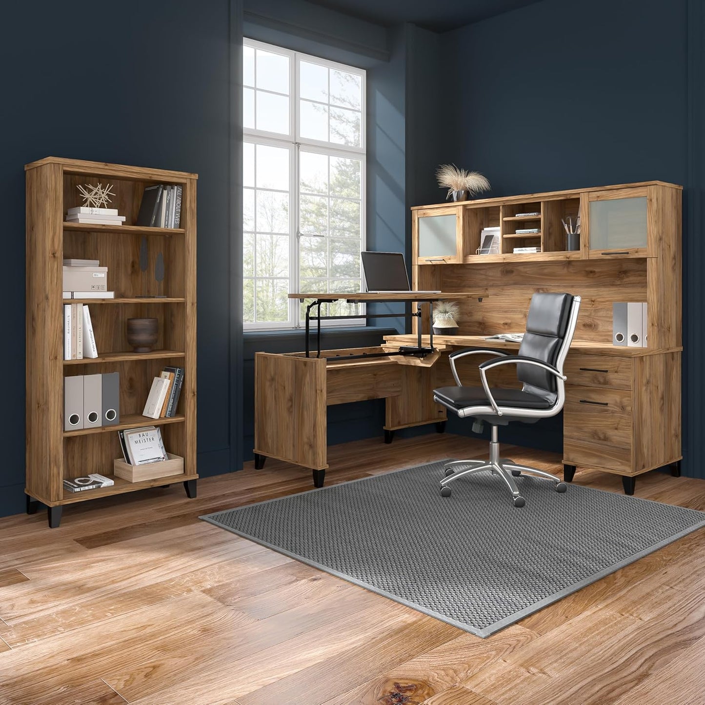 Bush Furniture Somerset 5 Shelf Bookcase in Fresh Walnut, Tall Bookshelf, Large Book Shelf for Living Room, Home Office, or Entryway