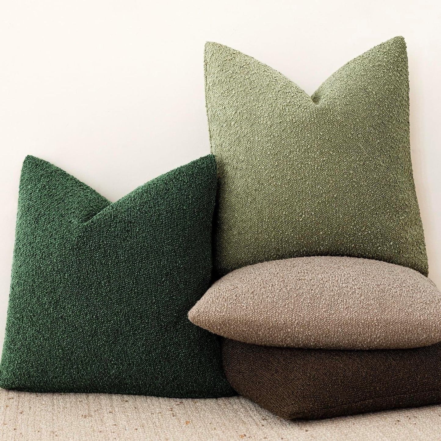 Foindtower Pack of 2 Textured Boucle Throw Pillow Covers Neutral Accent Solid Decorative Pillow Cases Cozy Woven Couch Cushion Case for Sofa Bedroom Living Room Home Decor 20x20 Inch Pine Green