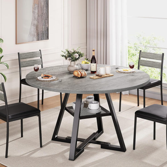 Round Dining Table for 4,Kitchen Dining Room Circle Dinner Pedestal Table,Space Saving Wood Kitchen & Dining Room Furniture, 42In,Grey