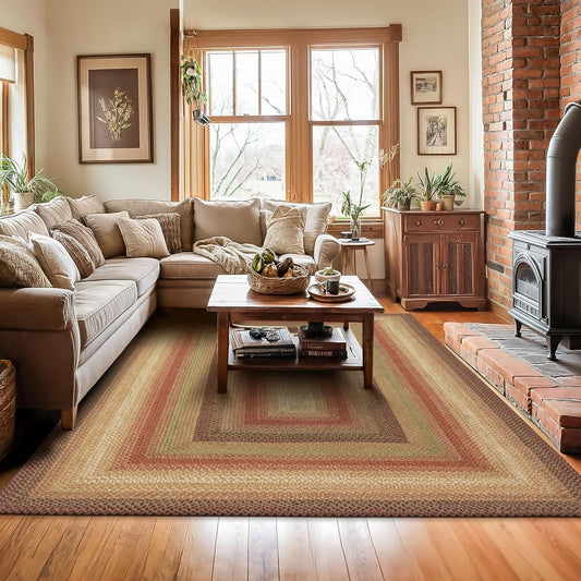 Homespice Gingerbread Jute Brown 8x10' Braided Area Rug for Living Room, Bedroom and Dining Room. Pet Friendly. Decor Styles- Farmhouse Rug, Rustic, Vintage, Cottage, Primitive, Country, Boho Rug