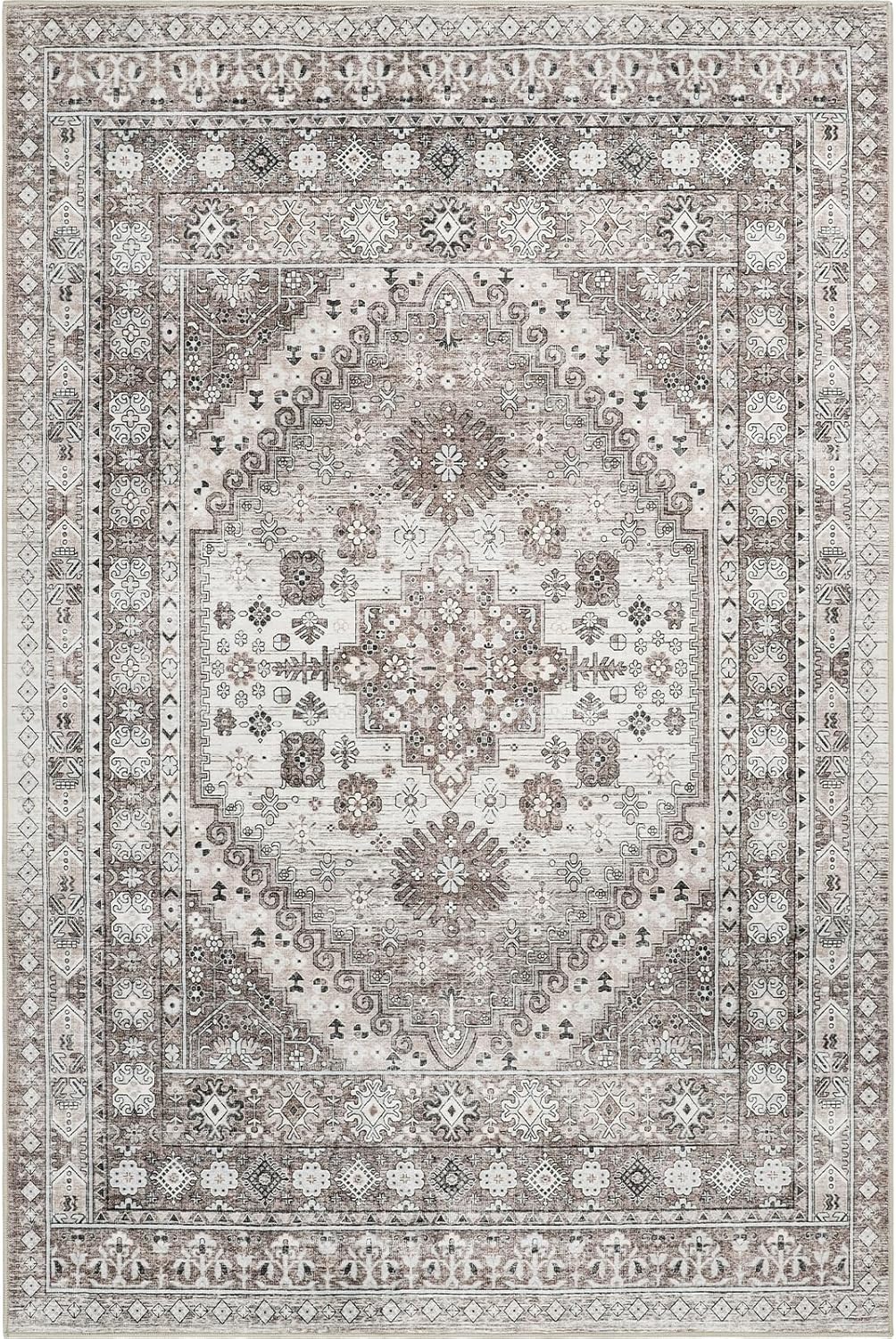 zesthome 3x5 Area Rug Ultra Soft Washable Rug, Non Slip Area Rug Indoor Entrance, Stain Resistant Rugs for Living Room Bedroom Vintage Home Decor (Brown/Beige,3'x5')