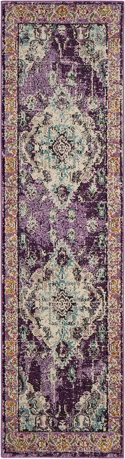 SAFAVIEH Monaco Collection Runner Rug - 2'2" x 6', Violet & Light Blue, Boho Chic Medallion Distressed Design, Non-Shedding & Easy Care, Ideal for High Traffic Areas in Living Room, Bedroom (MNC243L)
