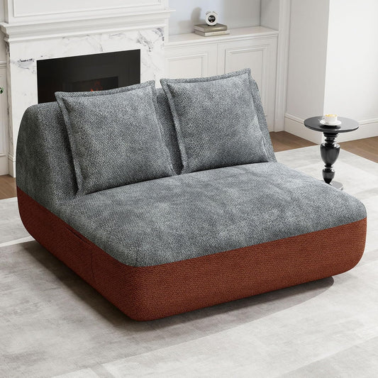 Hobestluk Small Sofa Couch Lounge Sofa Chair for Living Room, Comfy Memory Foam Couch, Mini Sofa with Side Pocket for Living Room, Bedroom (Terracotta+Grey)