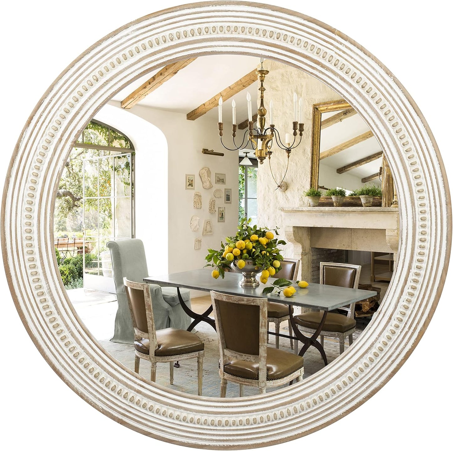 24 Inches Wood Round Mirrors for Wall Decor, Rustic Decorative Circle Mirror for Home, Office, Bedroom, Bathroom, Living Room, Entryway