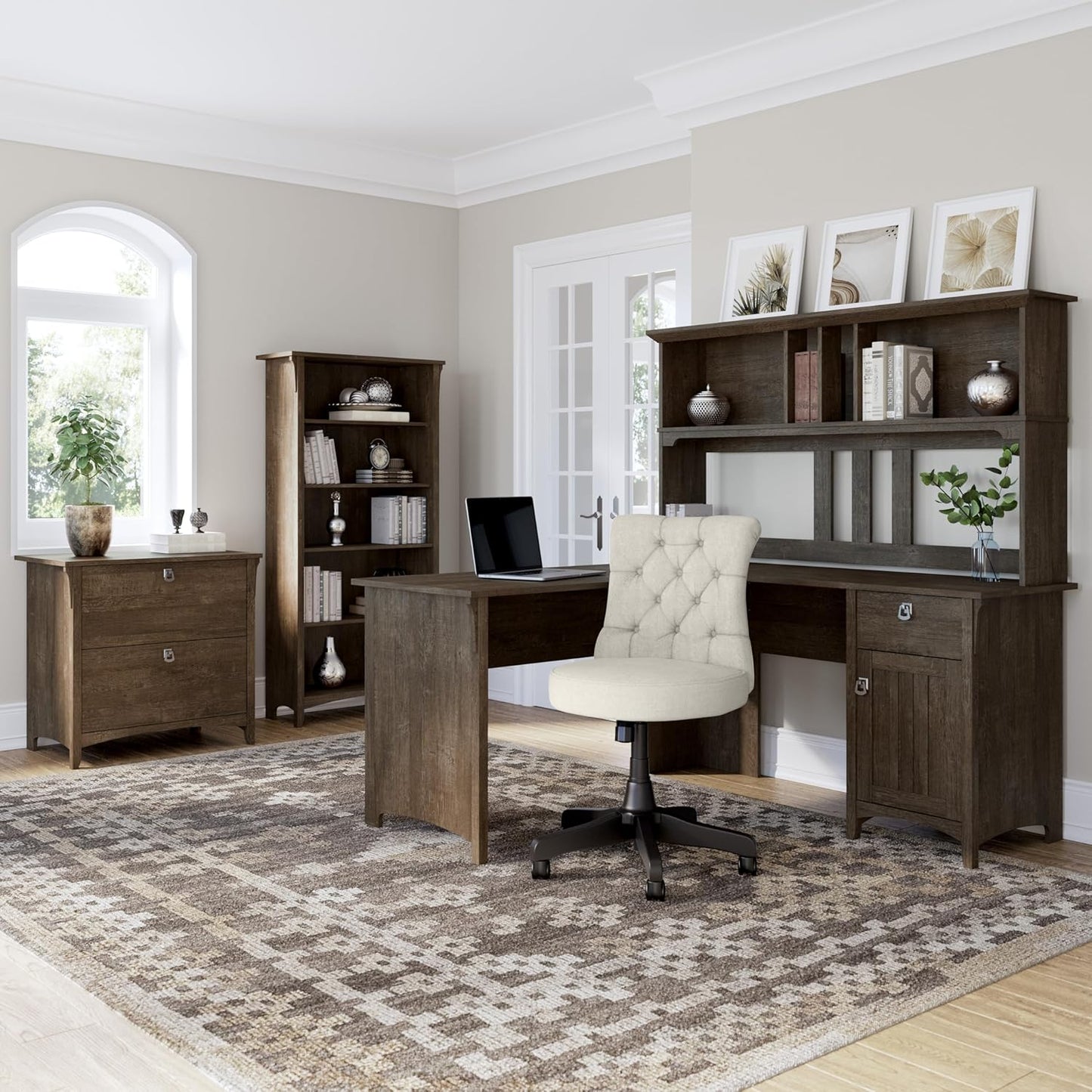 Bush Furniture Salinas 5 Shelf Bookcase in Ash Brown, Tall Bookshelf, Large Book Shelf for Living Room, Home Office, or Entryway