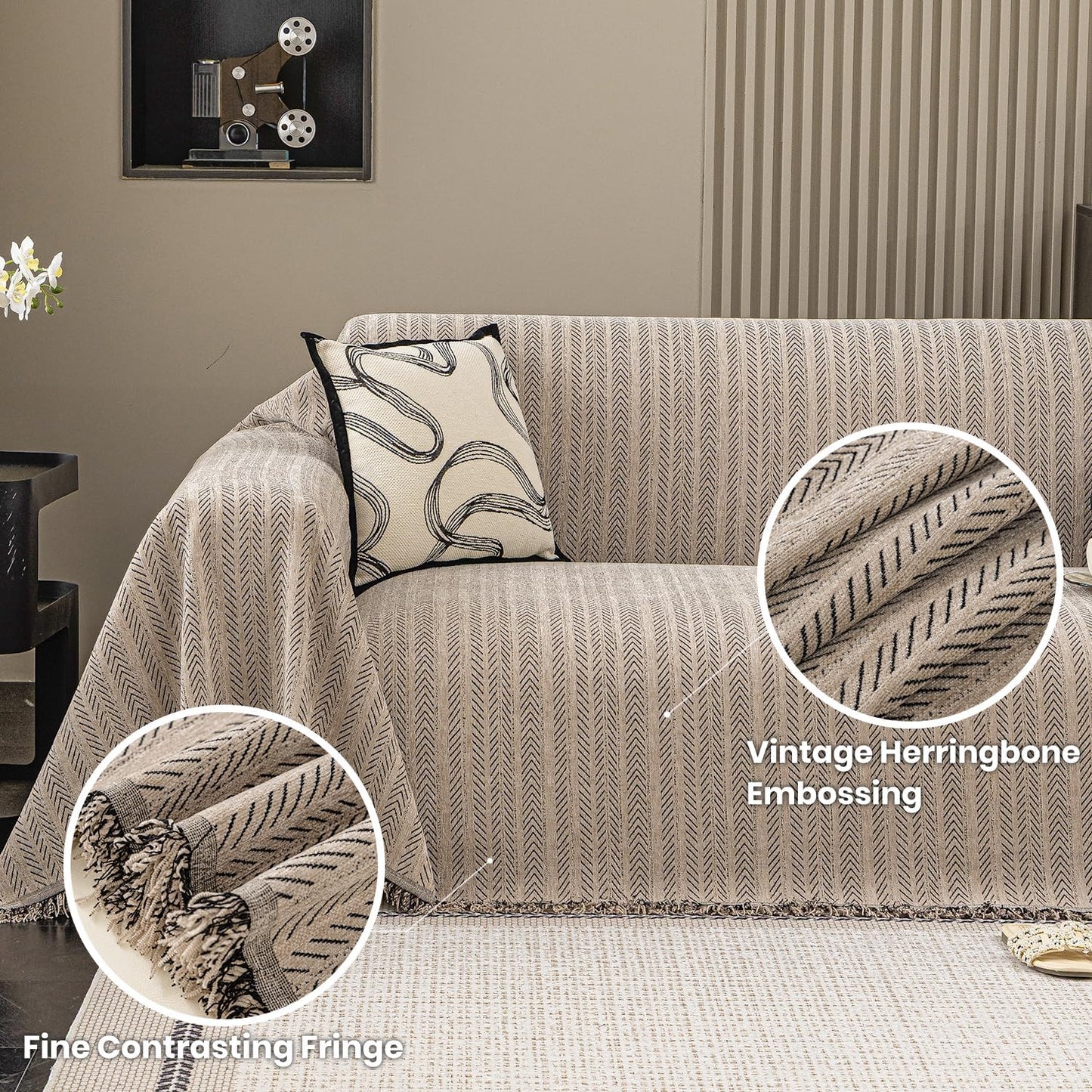 Nobildonna Sofa Chair Cover Waterproof Soft Thicken Chenille Cushion Couch Cover with Tassels,Washable Sofa Slipcovers for Armchair Recliner Sectional Sofa Furniture Protector, Brown 71"x71"