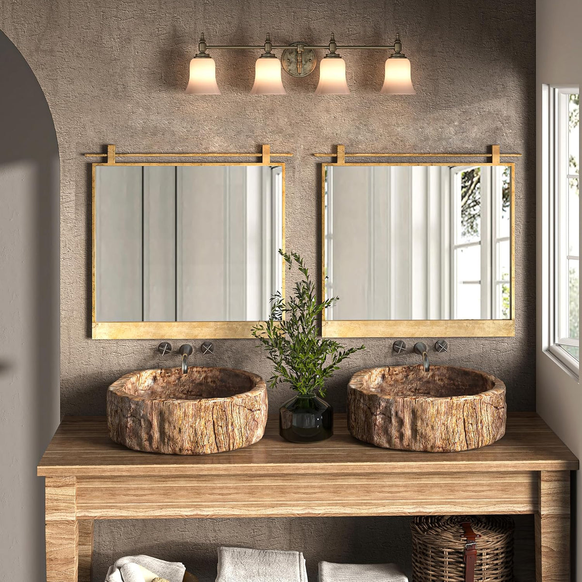 24x24 Inch Square Bathroom Vanity Mirror for Wall Mounted Over Sink Farmhouse Rustic Matte Brushed Gold Barn Door Mirrors Foyer Entryway Decor