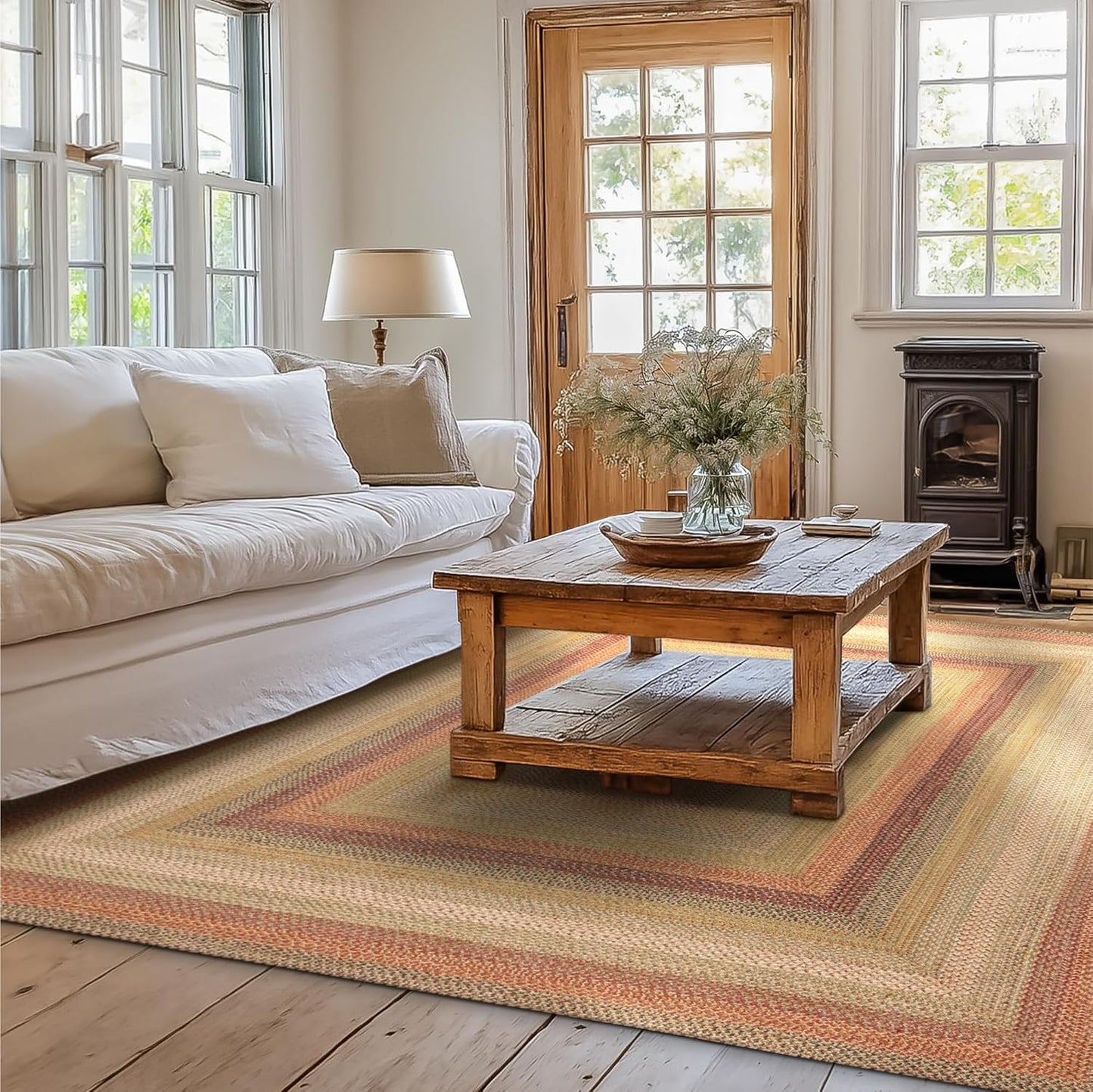 Homespice Kingston Jute Braided Area Rugs 5x8' – Multi Color Braided Rugs for Dining Room and Bedroom for Country Decor