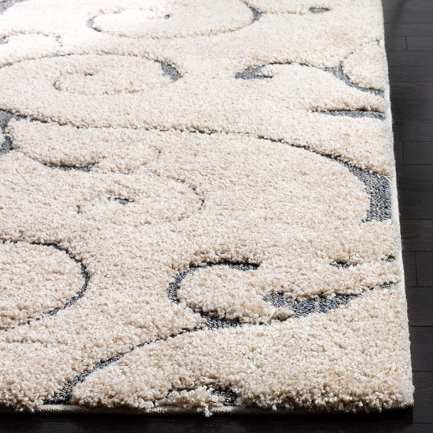 SAFAVIEH Florida Shag Collection Runner Rug - 2'3" x 7', Beige & Blue Grey, Scroll Design, Non-Shedding & Easy Care, 1.2-inch Thick Ideal for High Traffic Areas in Living Room, Bedroom (SG455-1155)