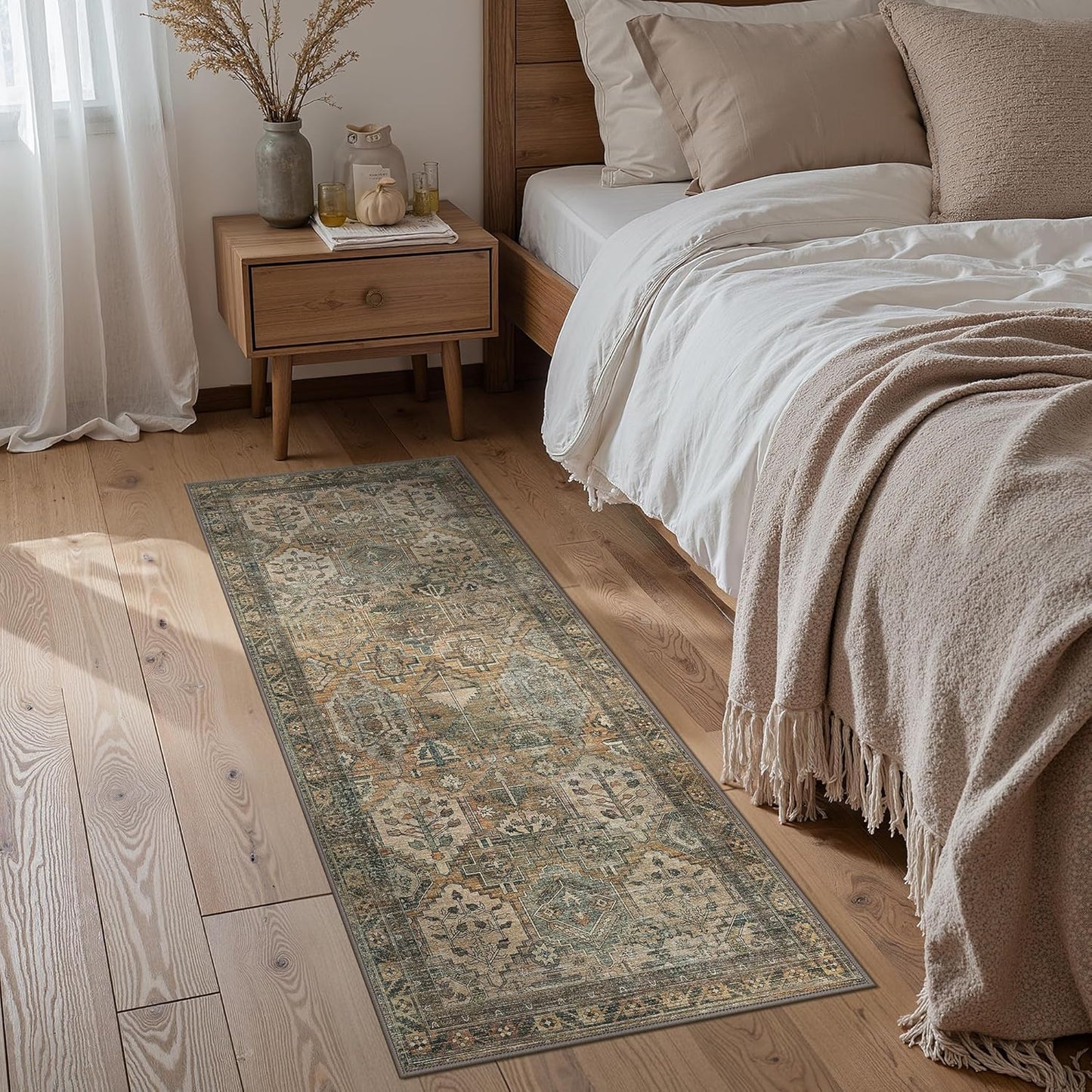 GENIMO 2x6 Runner Rugs for Hallway, Machine Washable Non Slip Vintage Rugs, Low Pile Lightweight Soft Print Rug for enrtyway, Corridor, Home Office, Kitchen, Warm Taupe
