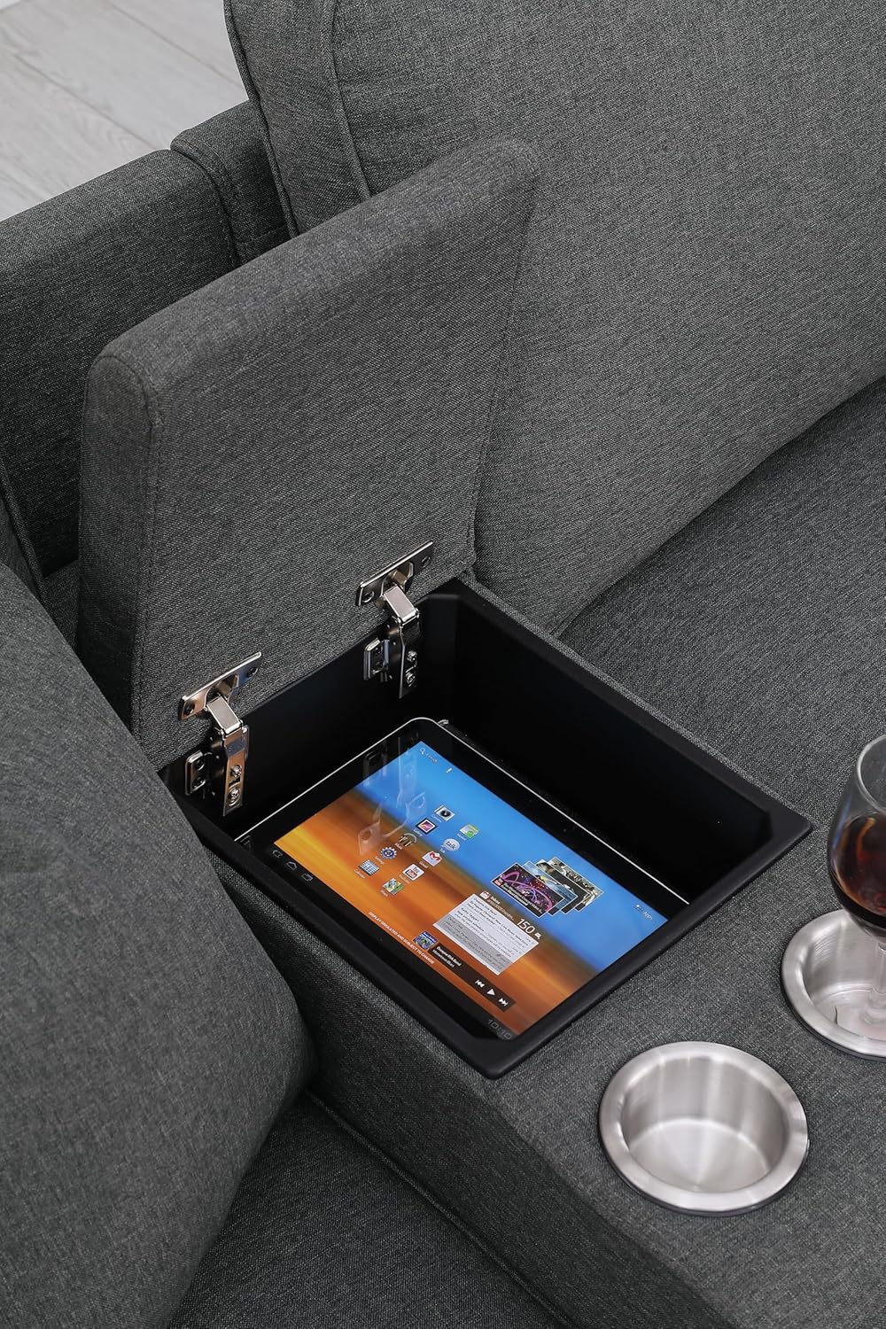 127" Modular Sectional Sofa with Movable Ottoman&Nailhead Trim Armrest,L-Shape Convertible Couch W/Cup Holder,USB Port&Hidden Storage Box,7 Seat Chenille Sectionals,6 Pillow,for Living Room,Gray