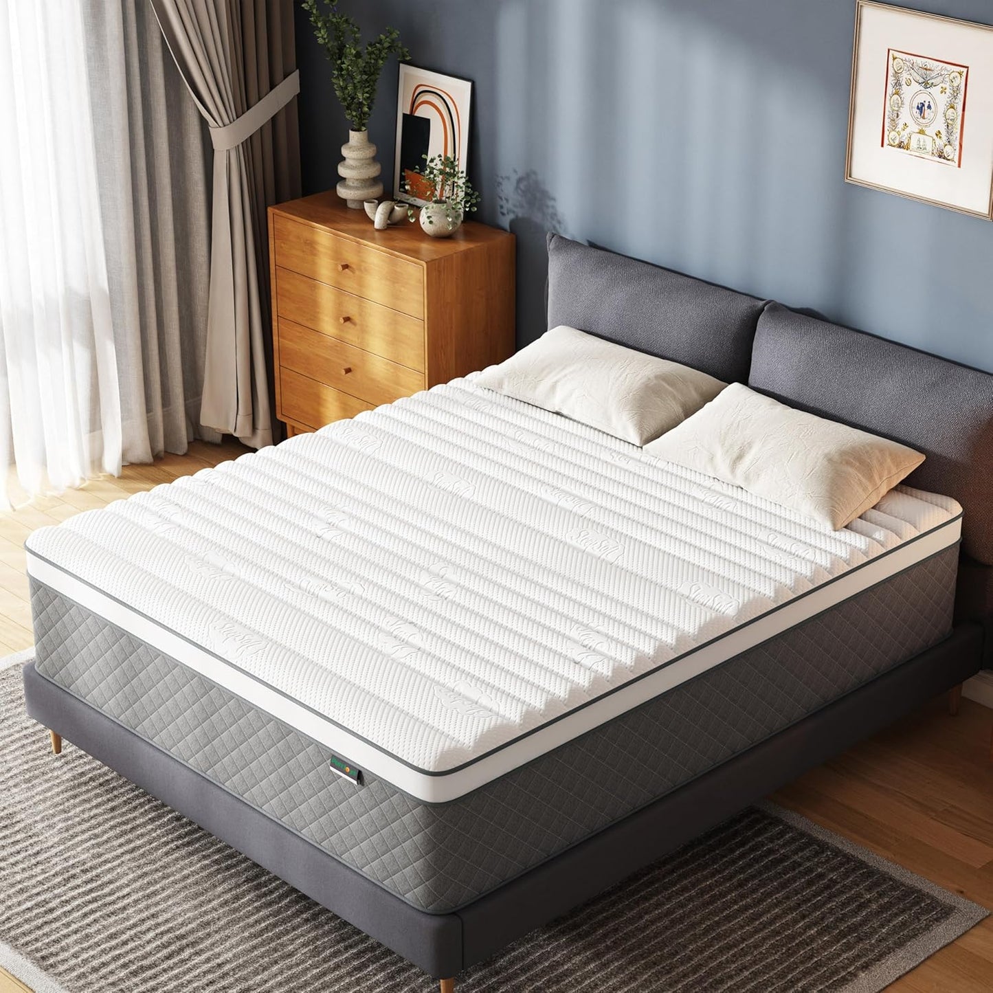 14 Inch Queen Mattress, Cooling-Gel Memory Foam and Pocket Spring Hybrid Mattress, Queen Bed Mattress in a Box, CertiPUR-US Certified, Medium Firm, Queen Size Mattress