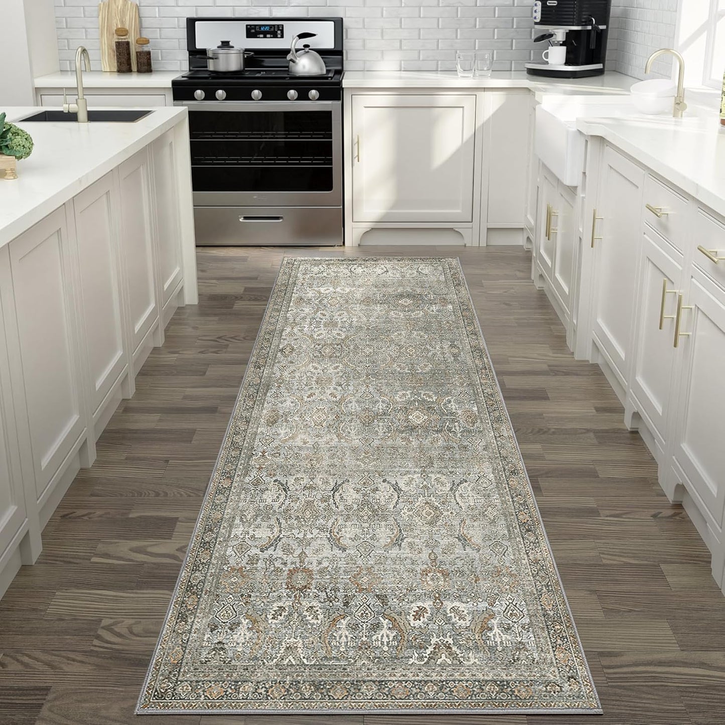 2X5 Area Rugs Machine Washable Rugs for Living Room, Vintage Boho Large Rugs for Bedroom Dining Room, Non Slip Indoor Soft Distressed Lightweight Thin Low Pile Carpet, Taupe