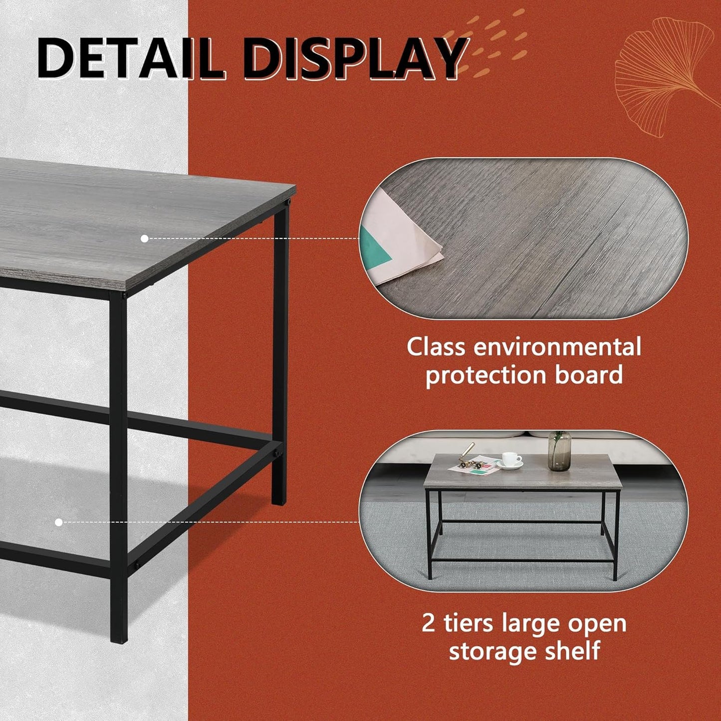 SENIG Small Coffee Table, Modern Industrial Style Rectangular Coffee Table, Grey Wood and Sturdy Metal Side End Table, Rustic Accent Functional Coffee Table for Living Room,31.5 x 20 x 16