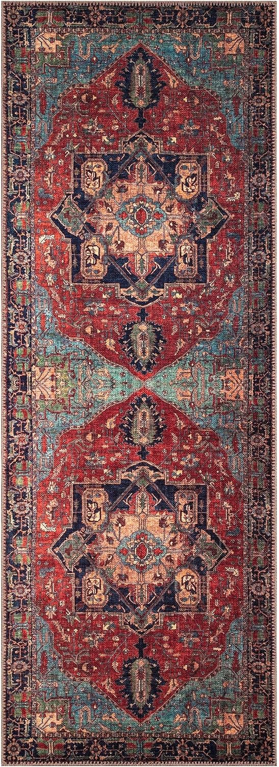 Keen Home Design 2x12 Rug - Machine Washable Runner Rug with Non-Slip Backing, Ideal for Hallway, Entryway, Kitchen, Laundry Room - Vintage, Easy Clean, Durable, Low Pile - (2'6" x 12')