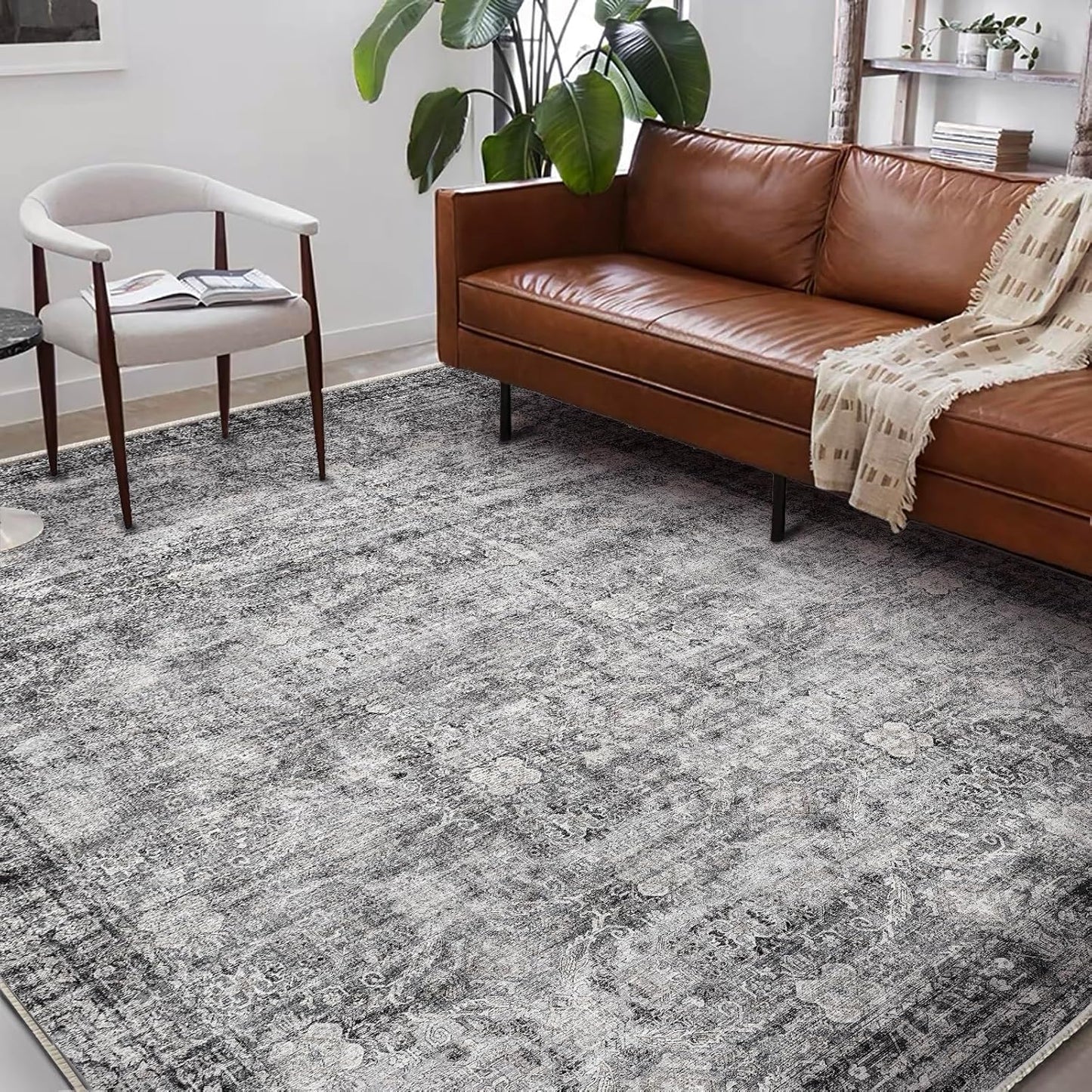 Washable Area Rug 8'x10' Retro Boho Design Non-Shedding Non-Slip Easy Care Ideal for High Traffic Areas in Living Room Bedroom Office Coffee Table Kitchen Large Carpet