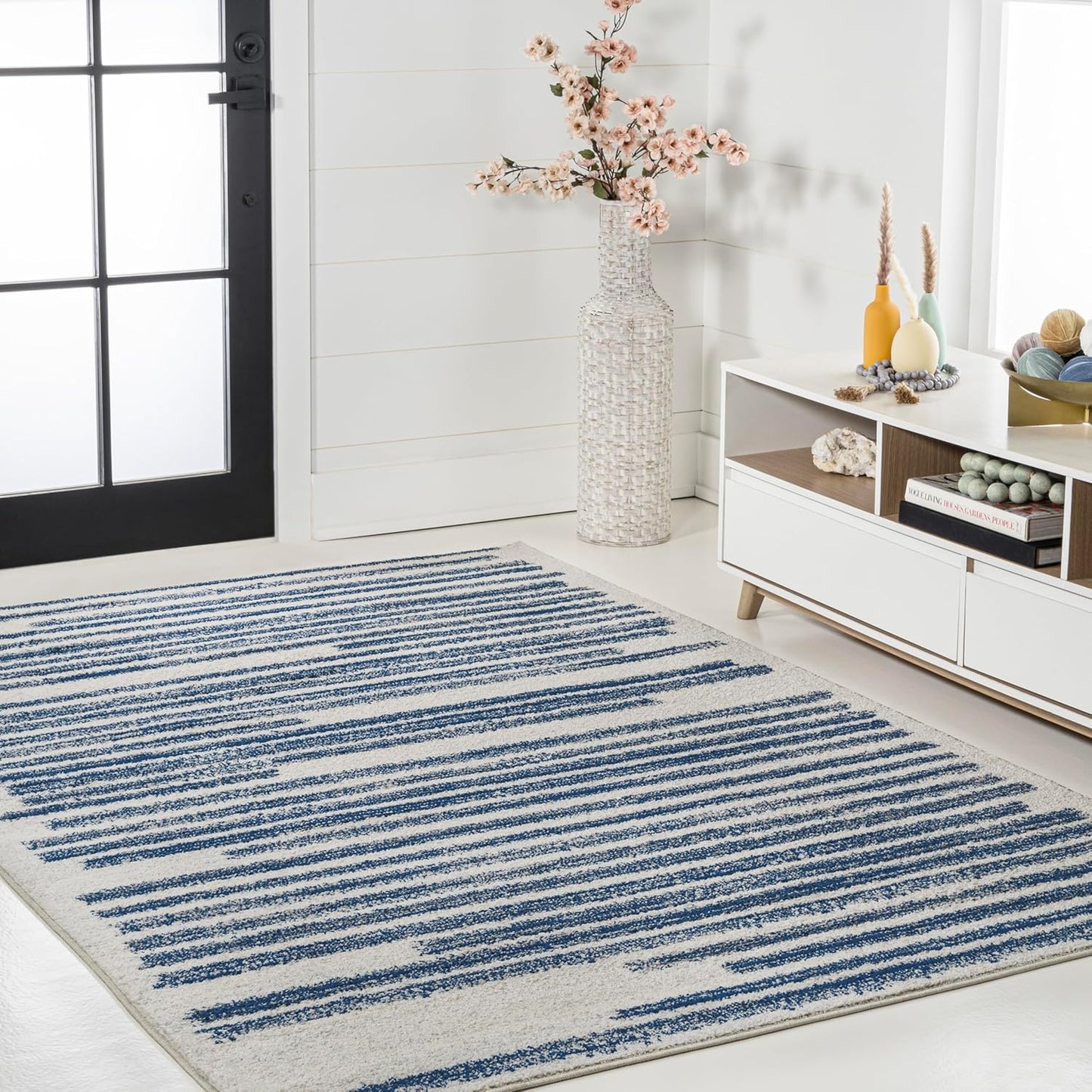 JONATHAN Y Khalil Modern Berber Stripe Cream/Navy Indoor Area Rug, 3x5, Contemporary, Bohemian, Easy-Cleaning for Living Room, Bedroom, Kitchen, Pet Friendly, Non-Shedding (MOH207E-3)