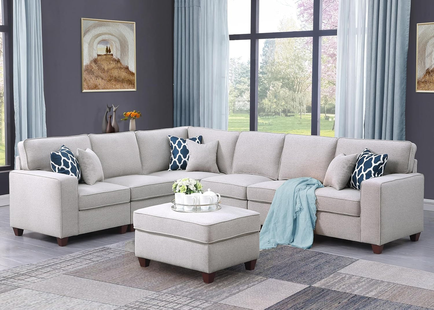 Devion Furniture Philly Sectional Modular Sofa with Ottoman for Living Room, Apartment, Bedroom, Office, Dorm