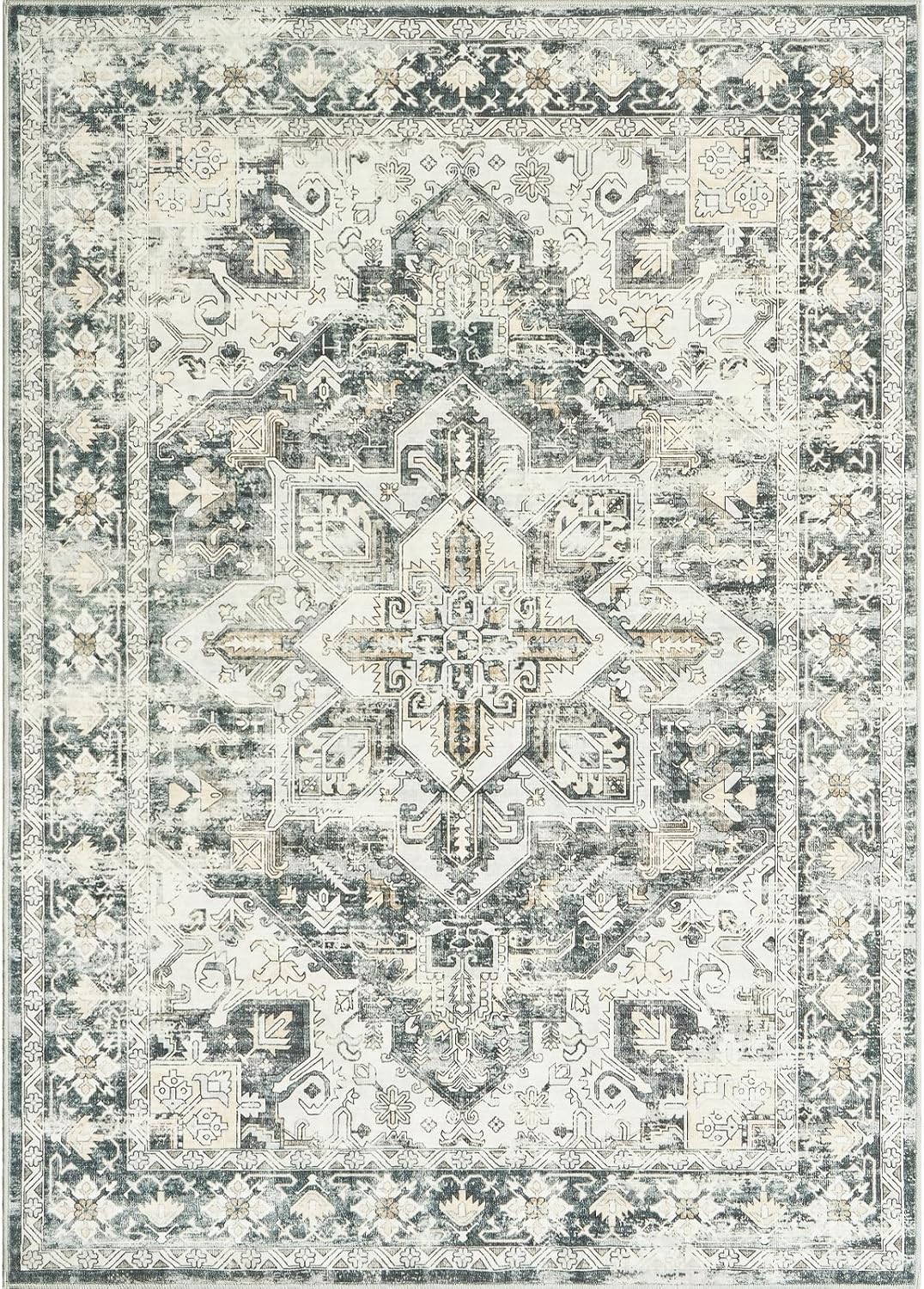 zesthome 9x12 Area Rugs,Stain Resistant Washable Rug,Ultra-Thin Rugs for Living Room,Bedroom,Non-Slip Backing Home Decor Large Area Rug (Grey/Beige,9'x12')