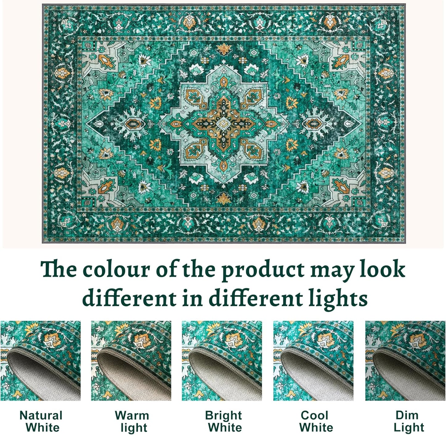 Tangsoo 5x7 Area Rug Washable Rugs for Living Room, Vintage Indoor Non Slip Large Area Rugs, Print Distressed Emerald Carpet, Soft Low Pile Foldable Floor for Bedroom Dining Room Dorm