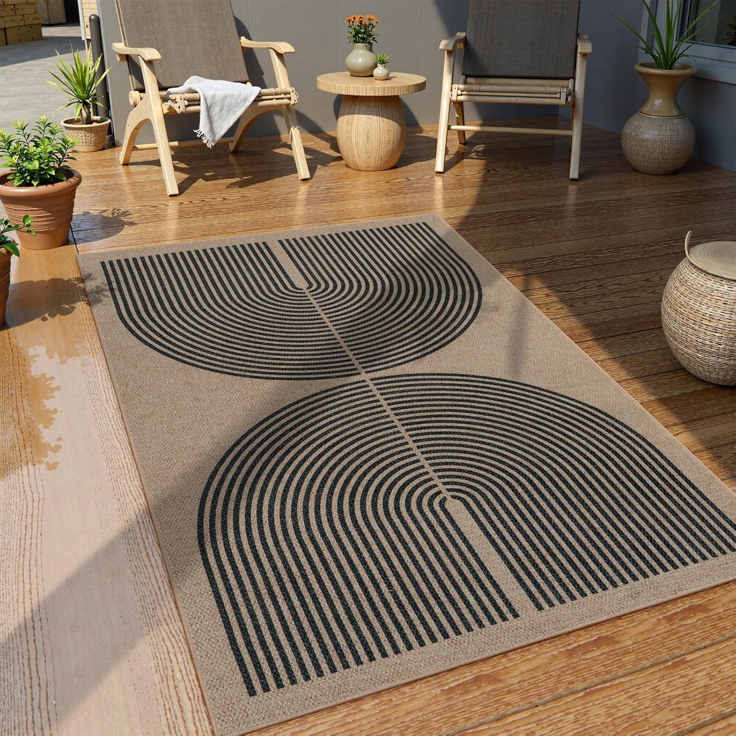 Lahome Modern Rainbow Easy Jute Rug, 3x5 Washable Rugs for Entryway Farmhouse Black Patio Carpet, Non Slip Indoor Door Mat Contemporary Outdoor Porch Carpet for Laundry Guestroom Room Decor
