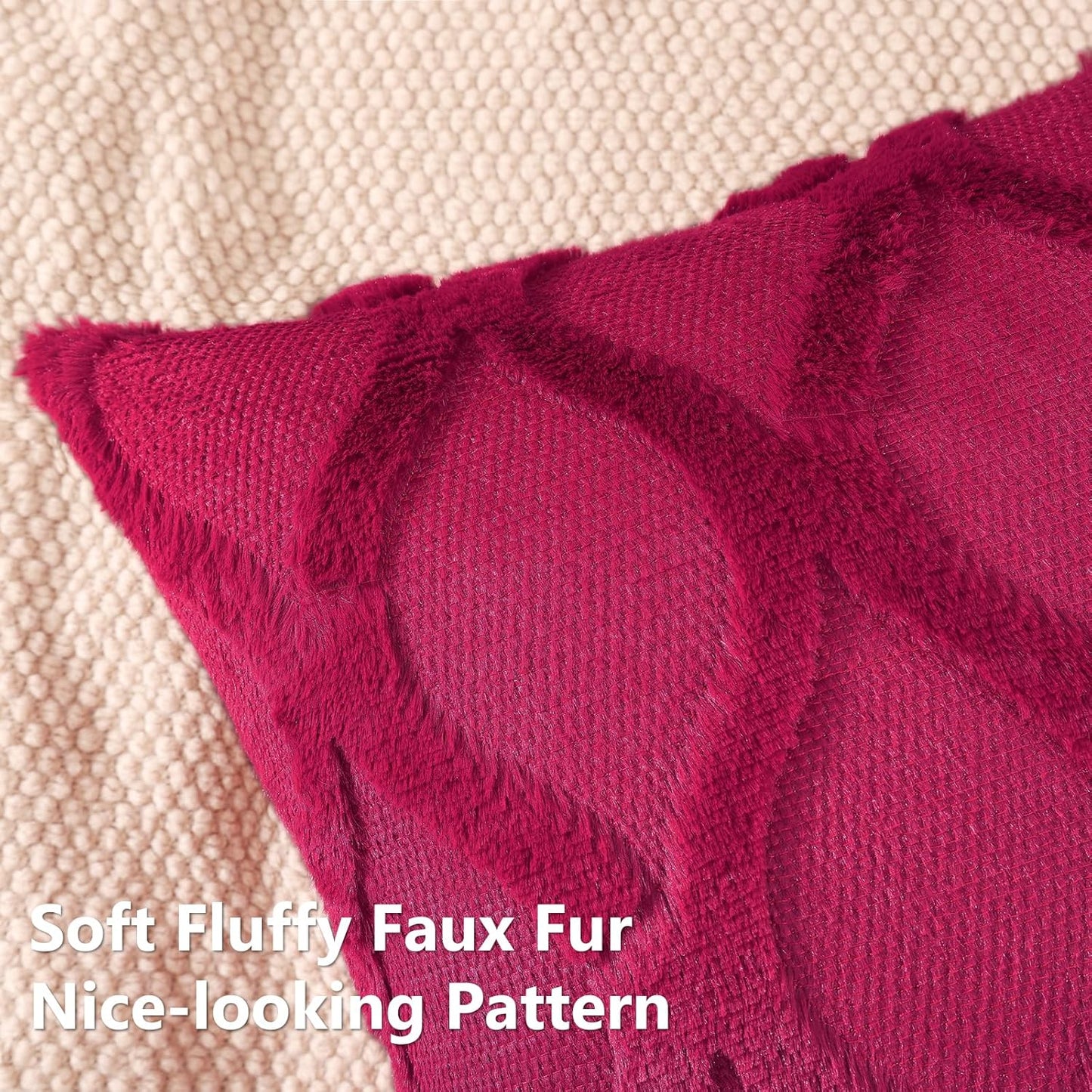 decorUhome Throw Pillow Covers 24x24 Inch Set of 2, Soft Plush Faux Fur Wool Burgundy Couch Pillow Covers, Decorative Neutral Pillow Cases for Bed Sofa Living Room Home Decor