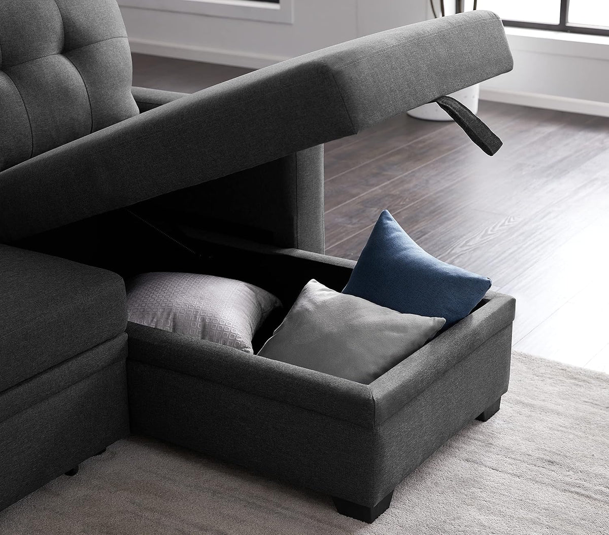 Devion Furniture Meridian 4-in-1 Convertible L Shaped Couch with Pull Out Bed and Storage, Sectional Sleeper Sofa with Reversible Chaise for Living Room, Apartment, Bedroom, Office