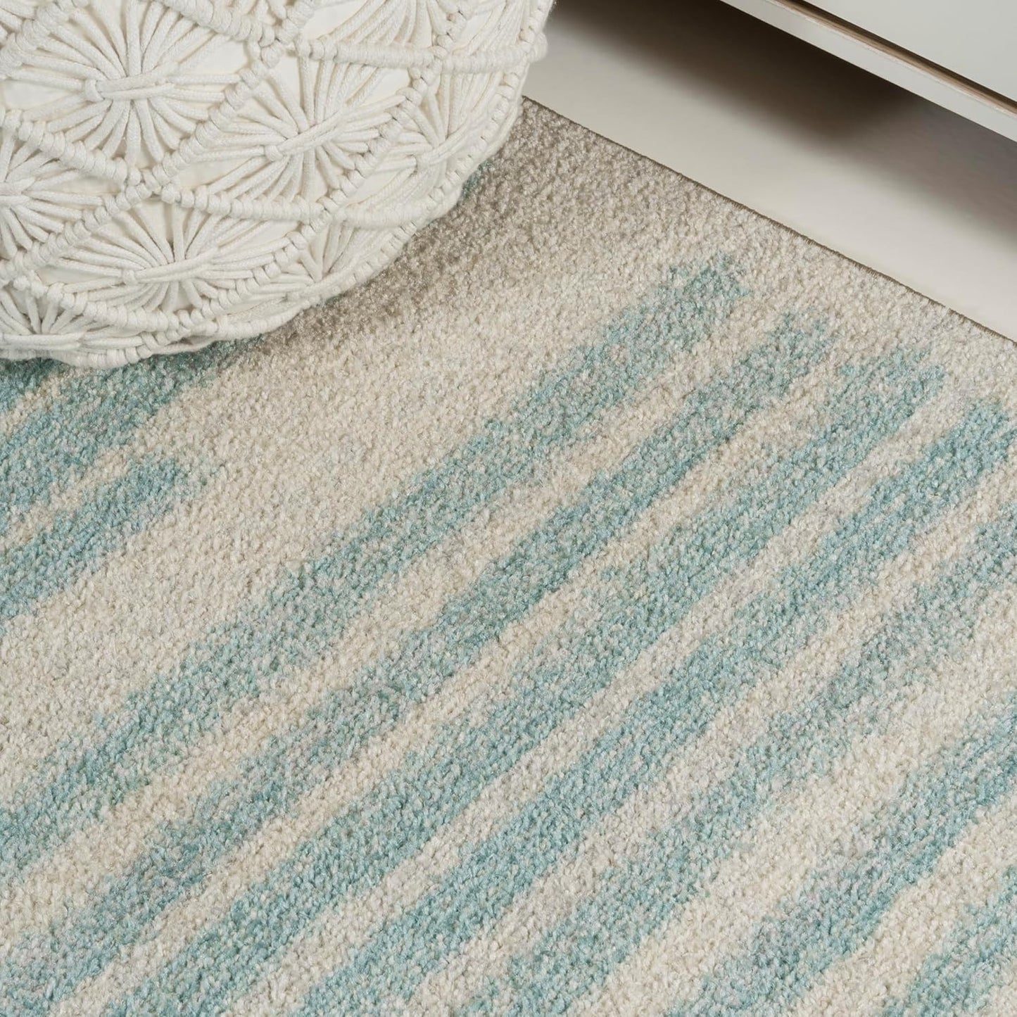 JONATHAN Y Khalil Modern Berber Stripe Cream/Turquoise Indoor Area Rug, 8x10, Contemporary, Bohemian, Easy-Cleaning for Living Room, Bedroom, Kitchen, Pet Friendly, Non-Shedding (MOH207B-8)