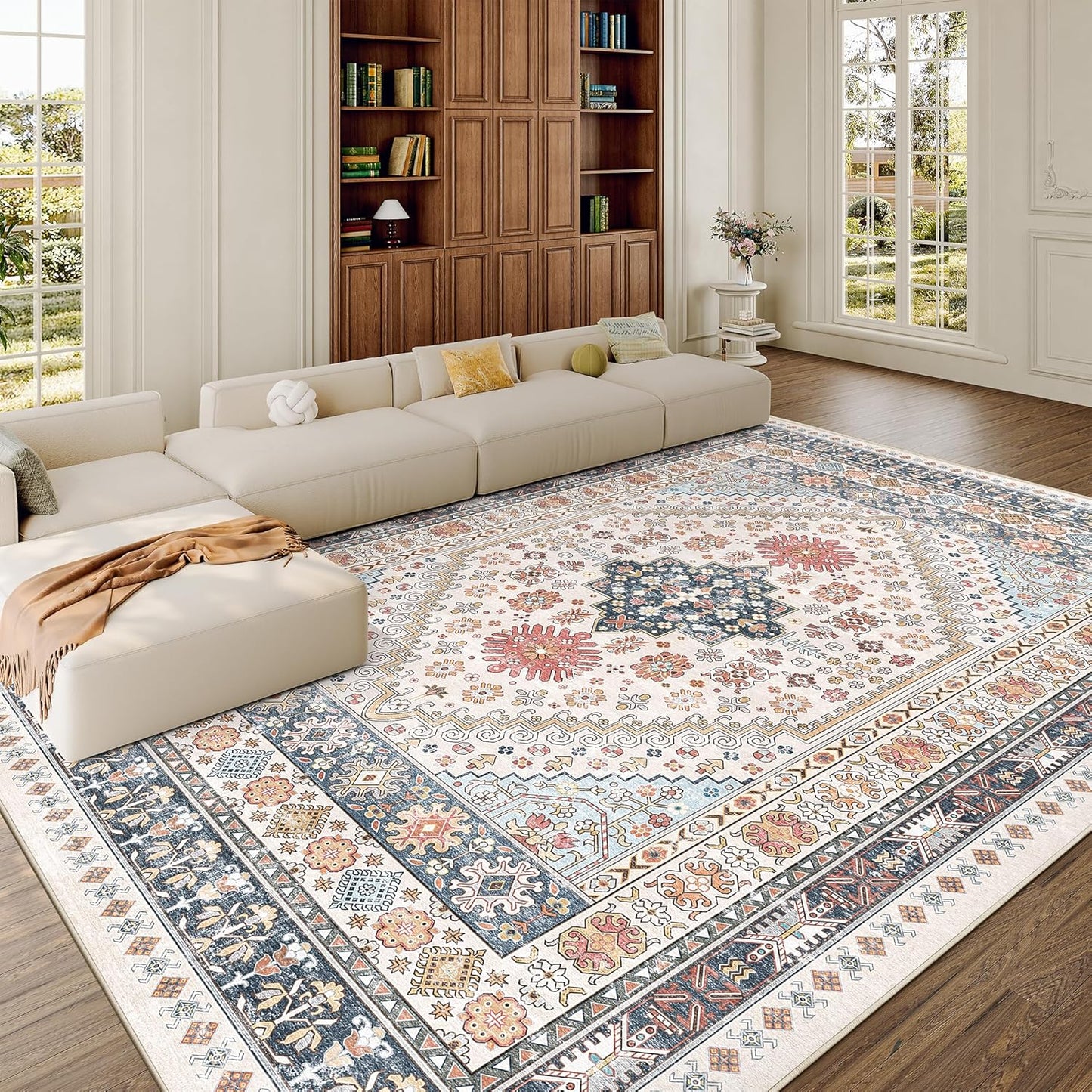 zesthome 8x10 Area Rugs for Living Room,Non-Slip Backing Washable Rugs,Vintage Large Area Rug，Stain Resistant Home Decor Rug (Multi,8'x10')